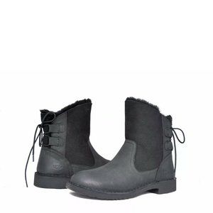UGG Naiyah Black Leather Suede Ankle Boots Size 5